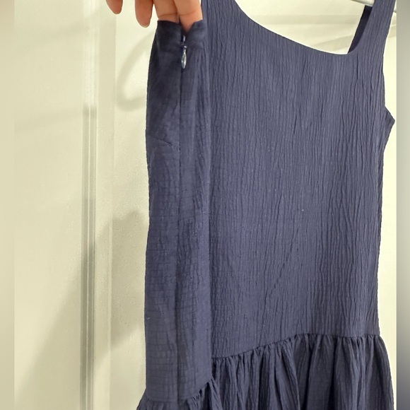 Anthropologie dress XS navy blue square neck seersucker Sleeveless Button-Down - Picture 14 of 16